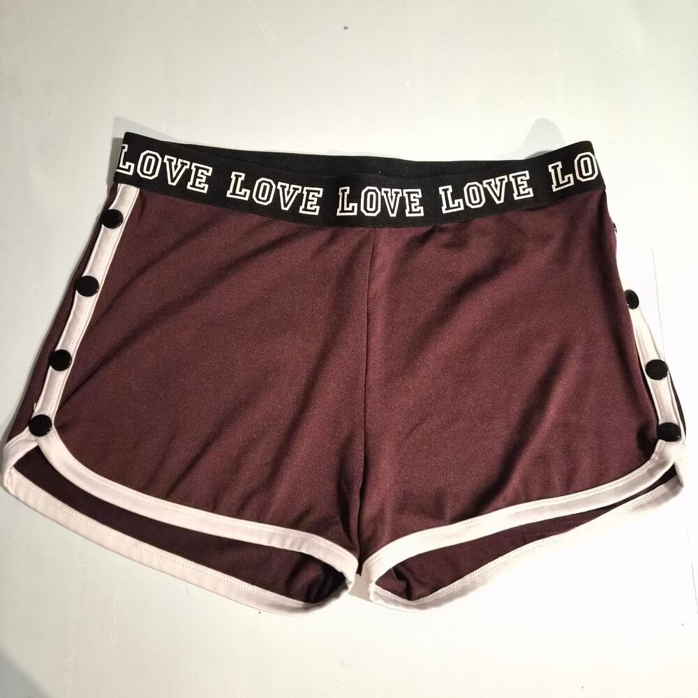 Bozzolo Love Graphic Waistband Snap Button Side‎ Dolphin Shorts Burgundy L